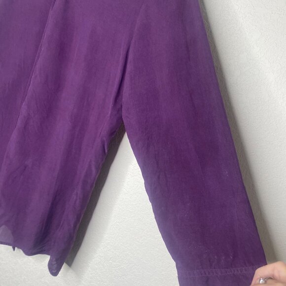 Anna & Frank Silk Button Down Top Womens Size M V-Neck Purple Blouse - Picture 5 of 12